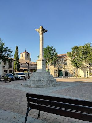 columna datada en el año el año 1554, con7 metros de alto, colocada sobre unas gradas y rematada en su alto por cuatro leones.