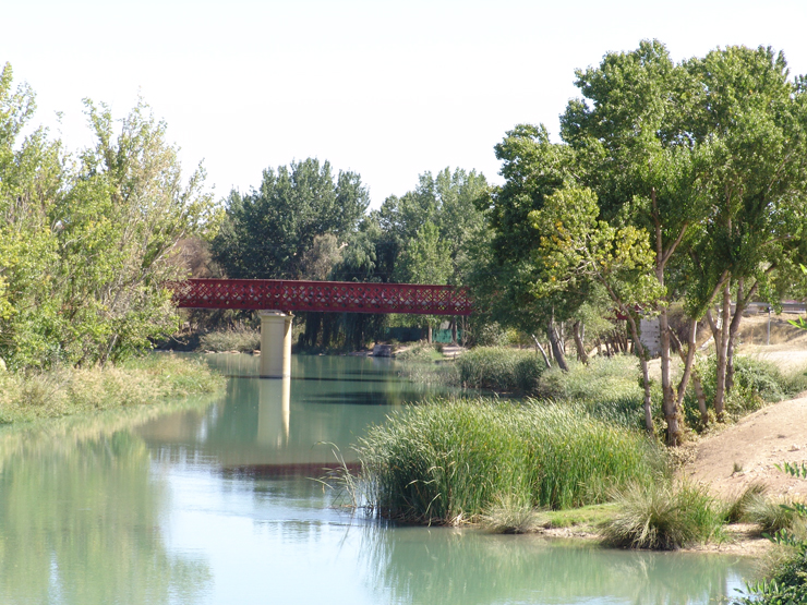 Iron structure made up of two spans, each consisting of lattice girders and rigid uprights.