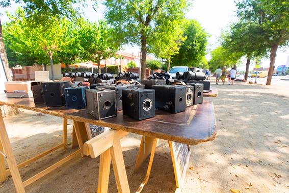Image of a stall selling old cameras.