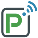 pictograma del parking verde. una p verde con una antena azul