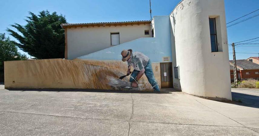 Peinture murale d&#39;un homme en train de tondre
