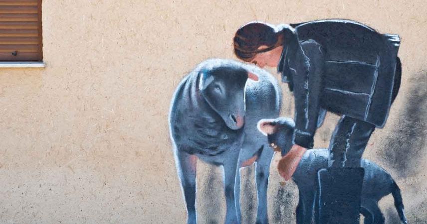 Peinture murale de ferme dans les tons bruns