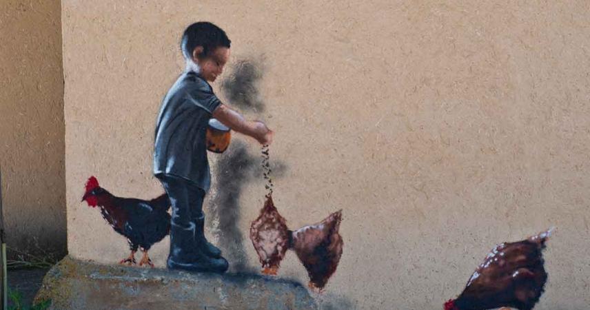 Peinture murale de ferme dans les tons bruns