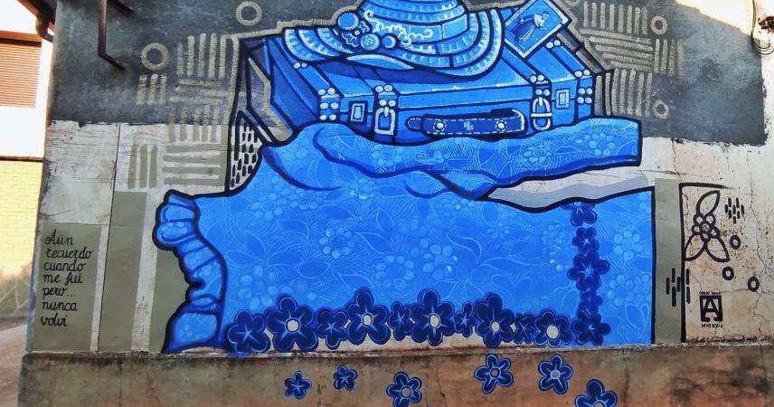 Illustration murale abstraite bleu vif